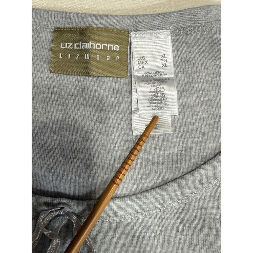 Liz Claiborne Lizwear T-Shirt Womens XL Grey Bow Scoop Neck Loungewear - Picture 3 of 7